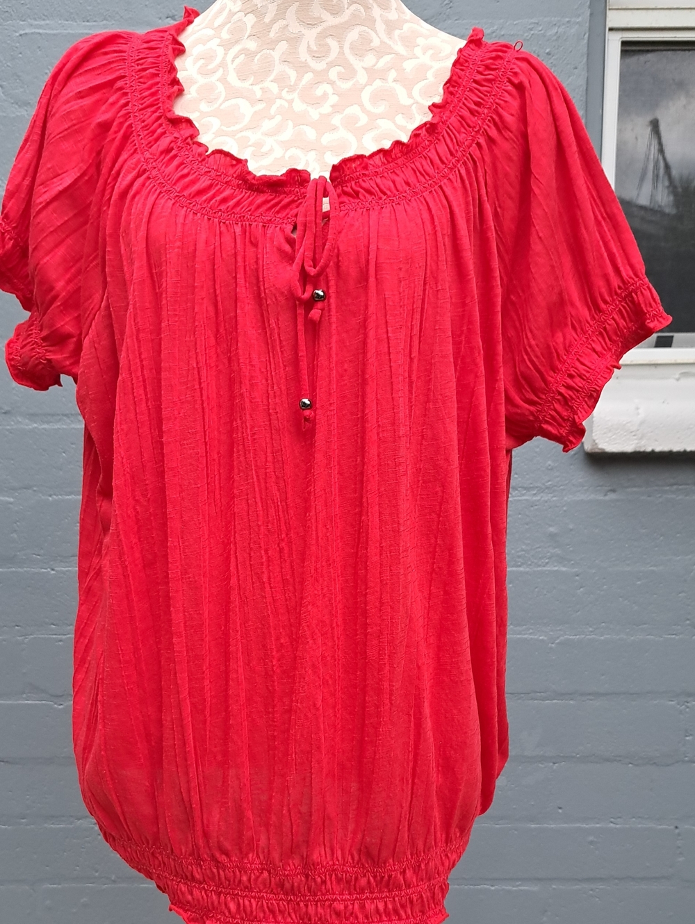 Faded Glory Bright Red Peasant Blouse